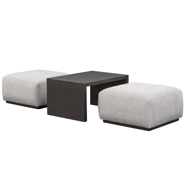 Cocktail Ottoman in Subtle Chalk Performance Fabric and Dark Cinder Ash Wood 48 inch