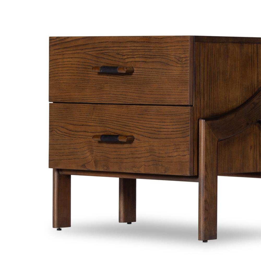 Brazilian Mid-Century Style Nightstand Brown Ash Wood 26 inch
