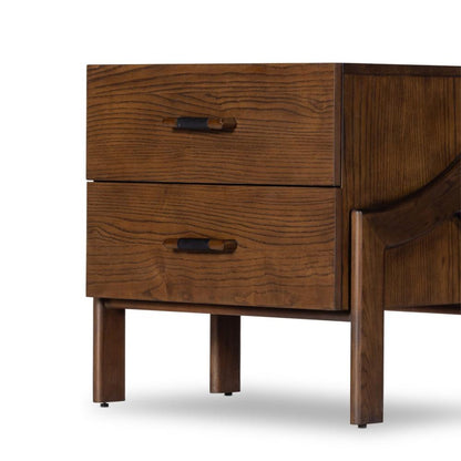 Brazilian Mid-Century Style Nightstand Brown Ash Wood 26 inch