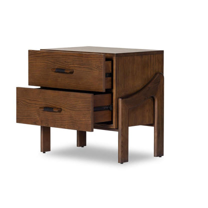 Brazilian Mid-Century Style Nightstand Brown Ash Wood 26 inch