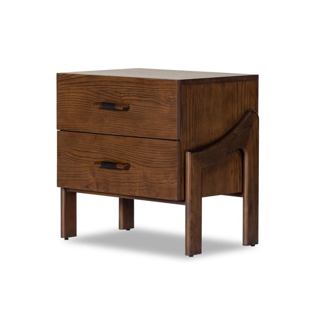 Brazilian Mid-Century Style Nightstand Brown Ash Wood 26 inch