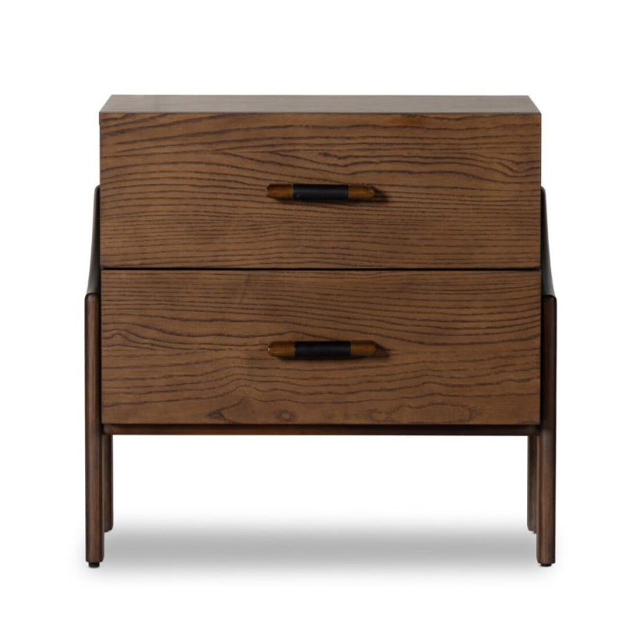 Brazilian Mid-Century Style Nightstand Brown Ash Wood 26 inch