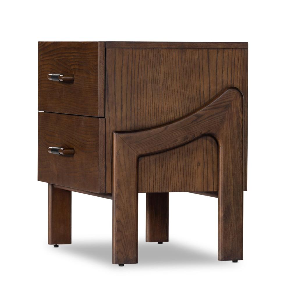 Brazilian Mid-Century Style Nightstand Brown Ash Wood 26 inch