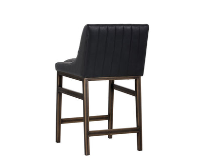 Bronze Metal & Black Faux Leather Channel Tufted Counter Height Bar Stool