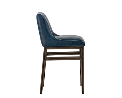 Bronze Metal & Blue Faux Leather Channel Tufted Counter Height Bar Stool