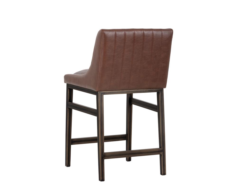 Bronze Metal & Cognac Brown Faux Leather Channel Tufted Counter Height Bar Stool