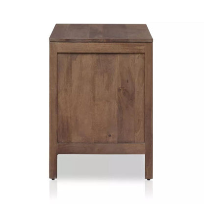Brown Cane Front 3 Drawer Mango Wood Nightstand 32 inch