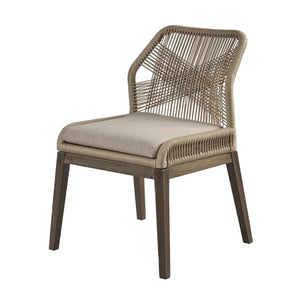 Brown Coastal Beach Woven Rope Wrapped Cross Back Armless Dining Chair Mahogany Wood