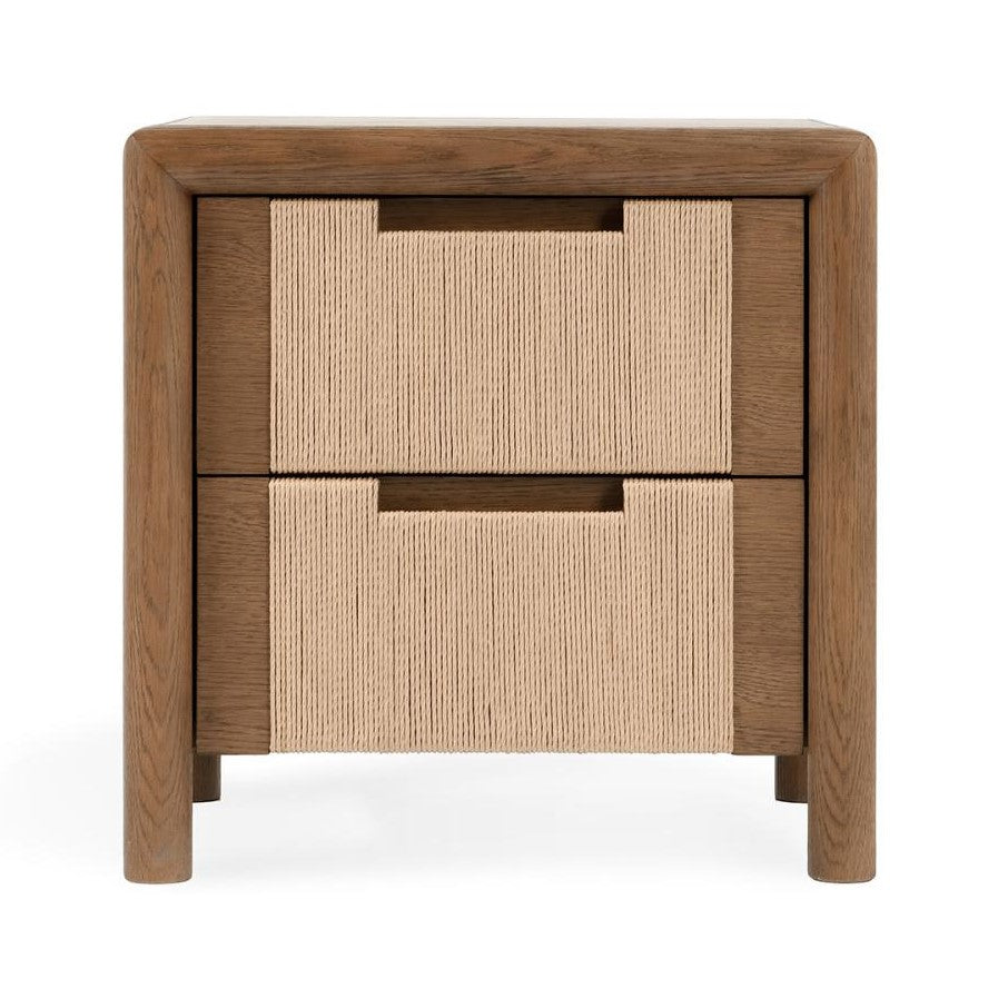 Brown Oak Rope Front 2 Drawer Nightstand 24 inch