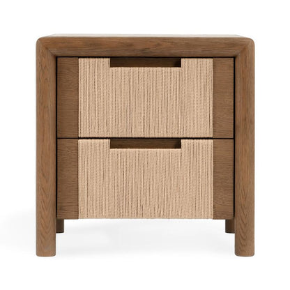 Brown Oak Rope Front 2 Drawer Nightstand 24 inch