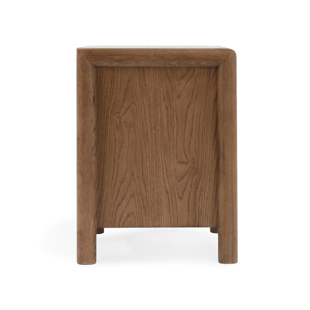 Brown Oak Rope Front 2 Drawer Nightstand 24 inch