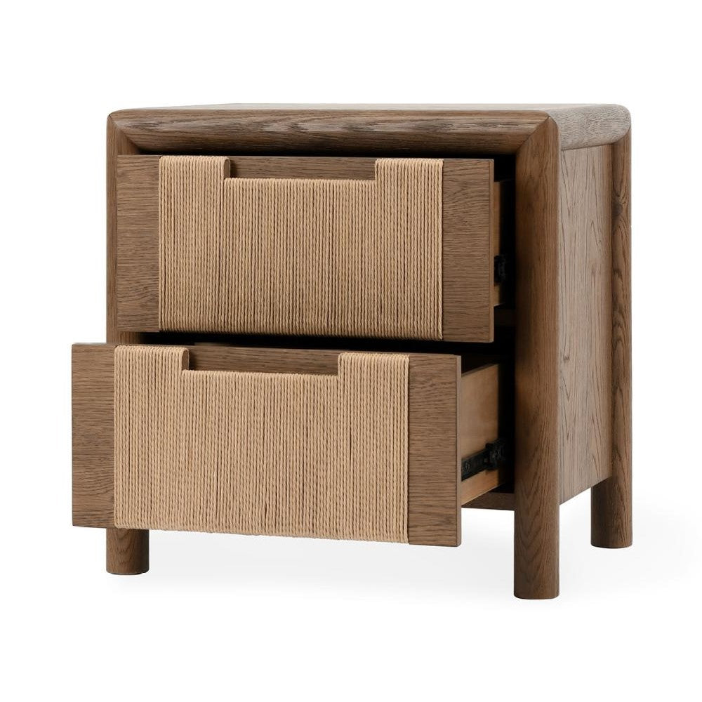 Brown Oak Rope Front 2 Drawer Nightstand 24 inch