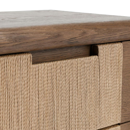 Brown Oak Rope Front 2 Drawer Nightstand 24 inch