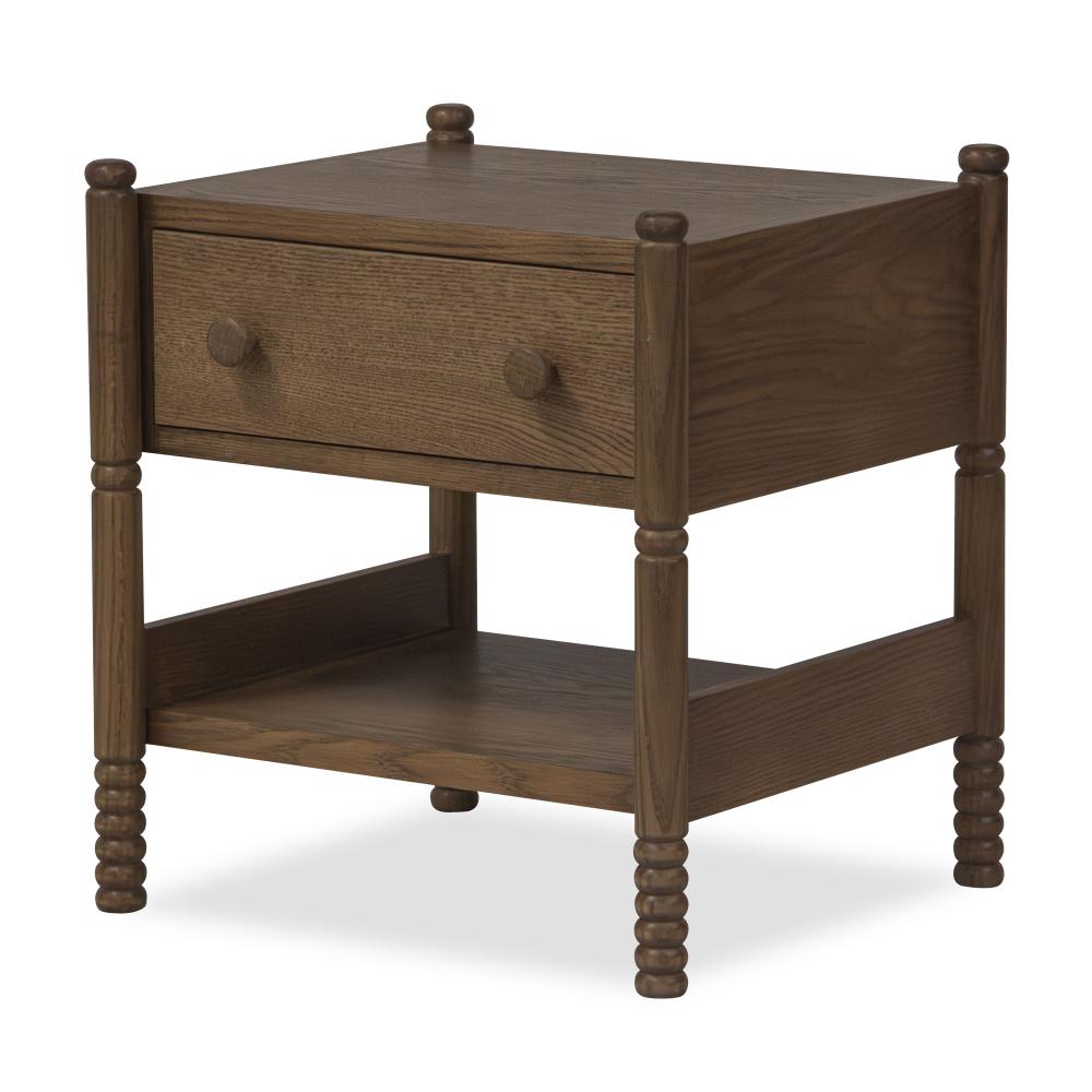 Brown Oak Wood Turned Leg Nightstand 22 inch