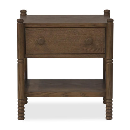 Brown Oak Wood Turned Leg Nightstand 22 inch