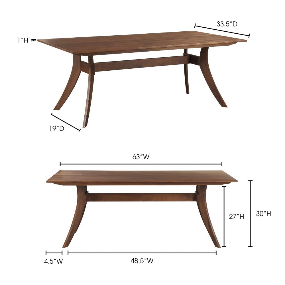 Brown Rectangular Dining Table Solid Walnut Wood 63 inch