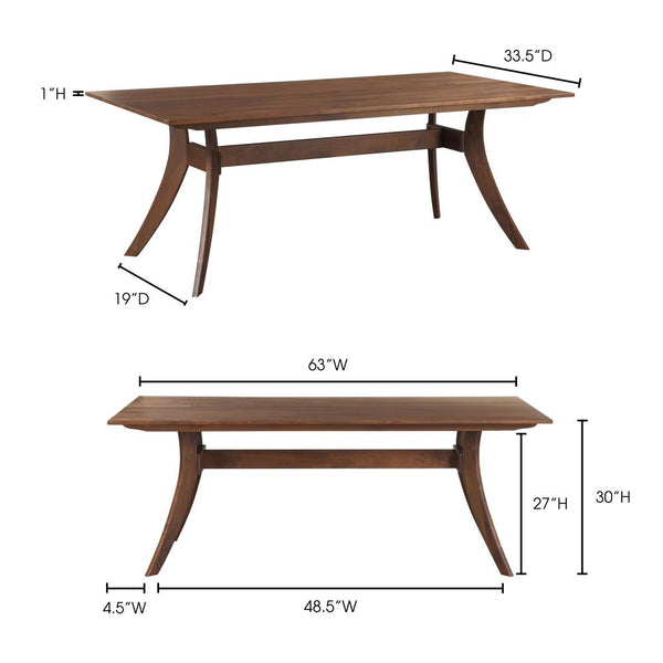 Brown Rectangular Dining Table Solid Walnut Wood 63 inch