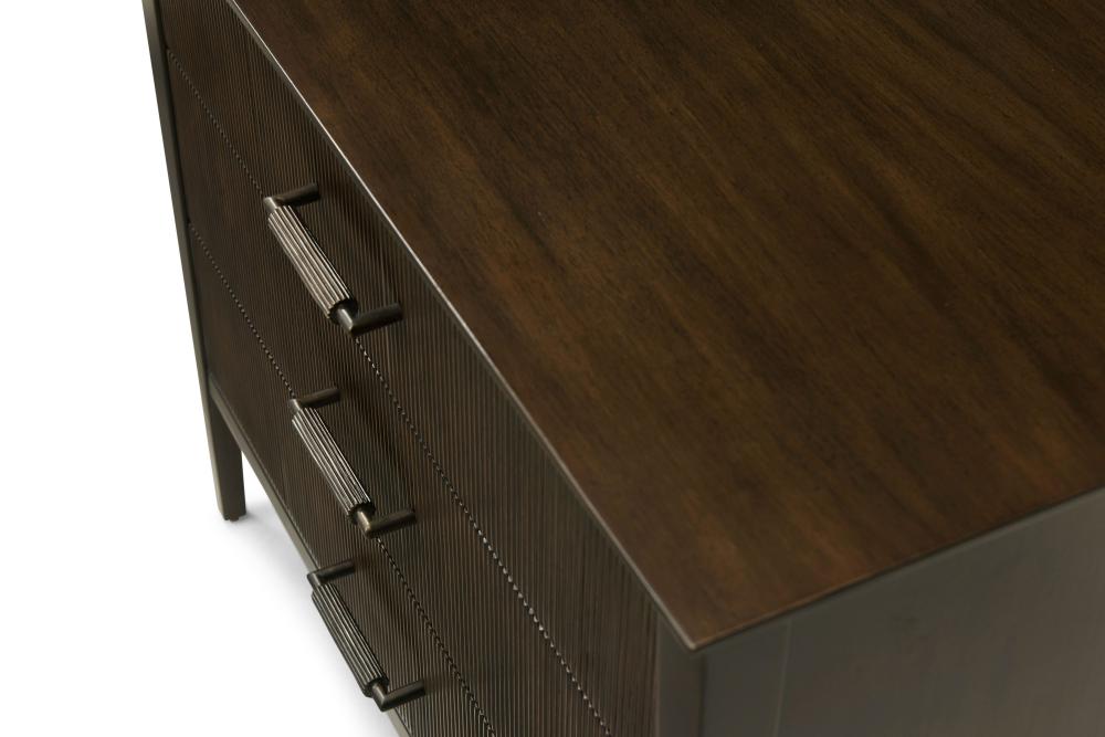 Brown Reeded Front 3 Drawer Tapered Nightstand 32 inch