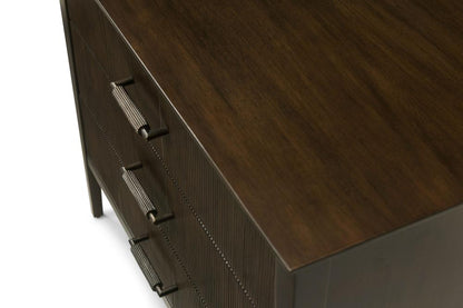 Brown Reeded Front 3 Drawer Tapered Nightstand 32 inch