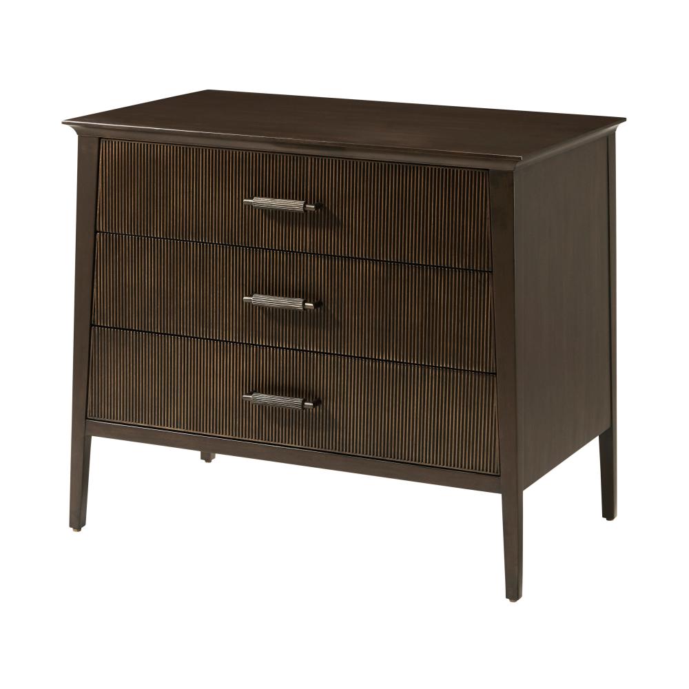 Brown Reeded Front 3 Drawer Tapered Nightstand 32 inch