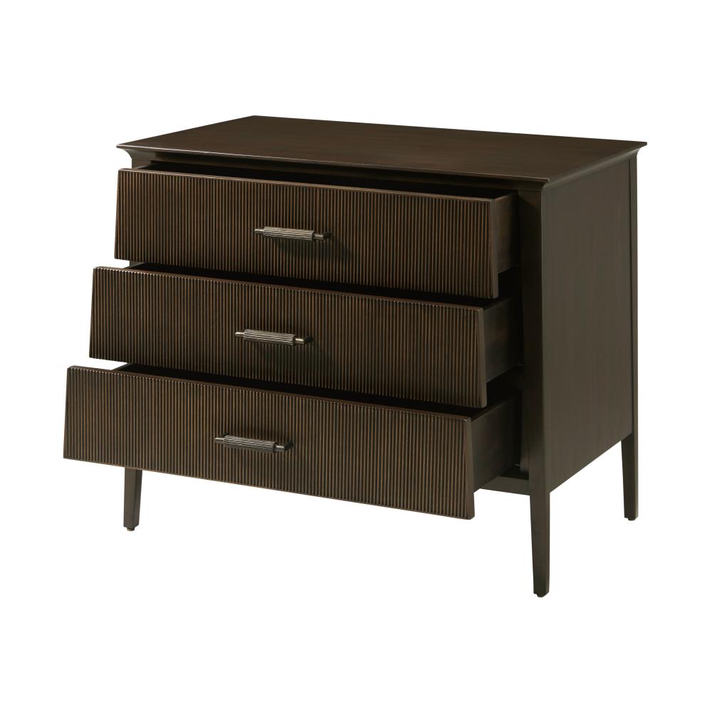 Brown Reeded Front 3 Drawer Tapered Nightstand 32 inch
