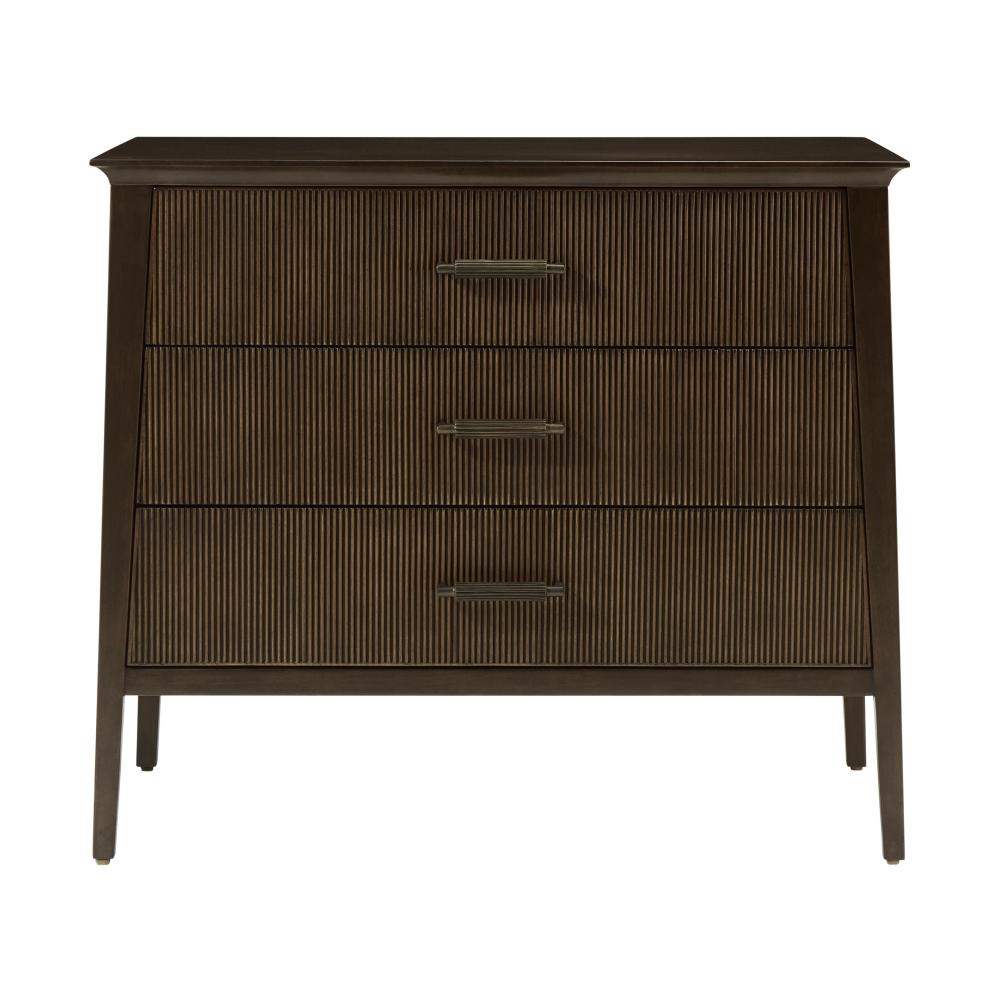Brown Reeded Front 3 Drawer Tapered Nightstand 32 inch