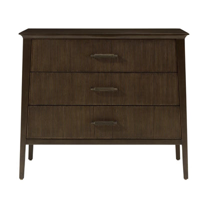 Brown Reeded Front 3 Drawer Tapered Nightstand 32 inch