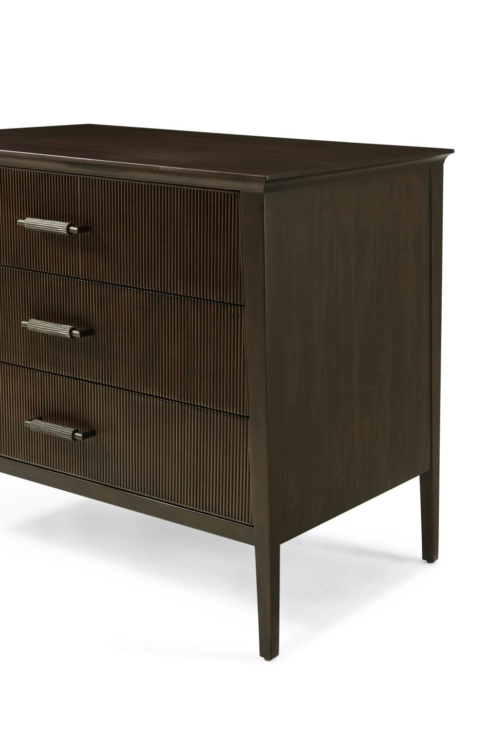 Brown Reeded Front 3 Drawer Tapered Nightstand 32 inch