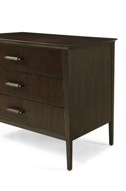 Brown Reeded Front 3 Drawer Tapered Nightstand 32 inch