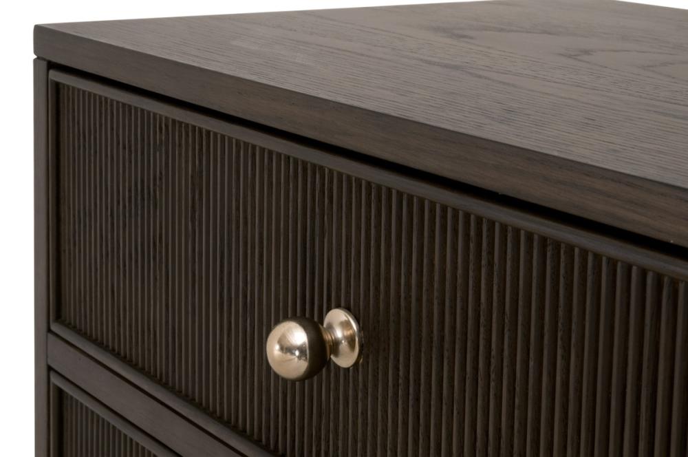 Brown Reeded Oak Wood 2 Drawer Nightstand 23 inch