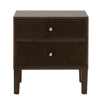 Brown Reeded Oak Wood 2 Drawer Nightstand 23 inch