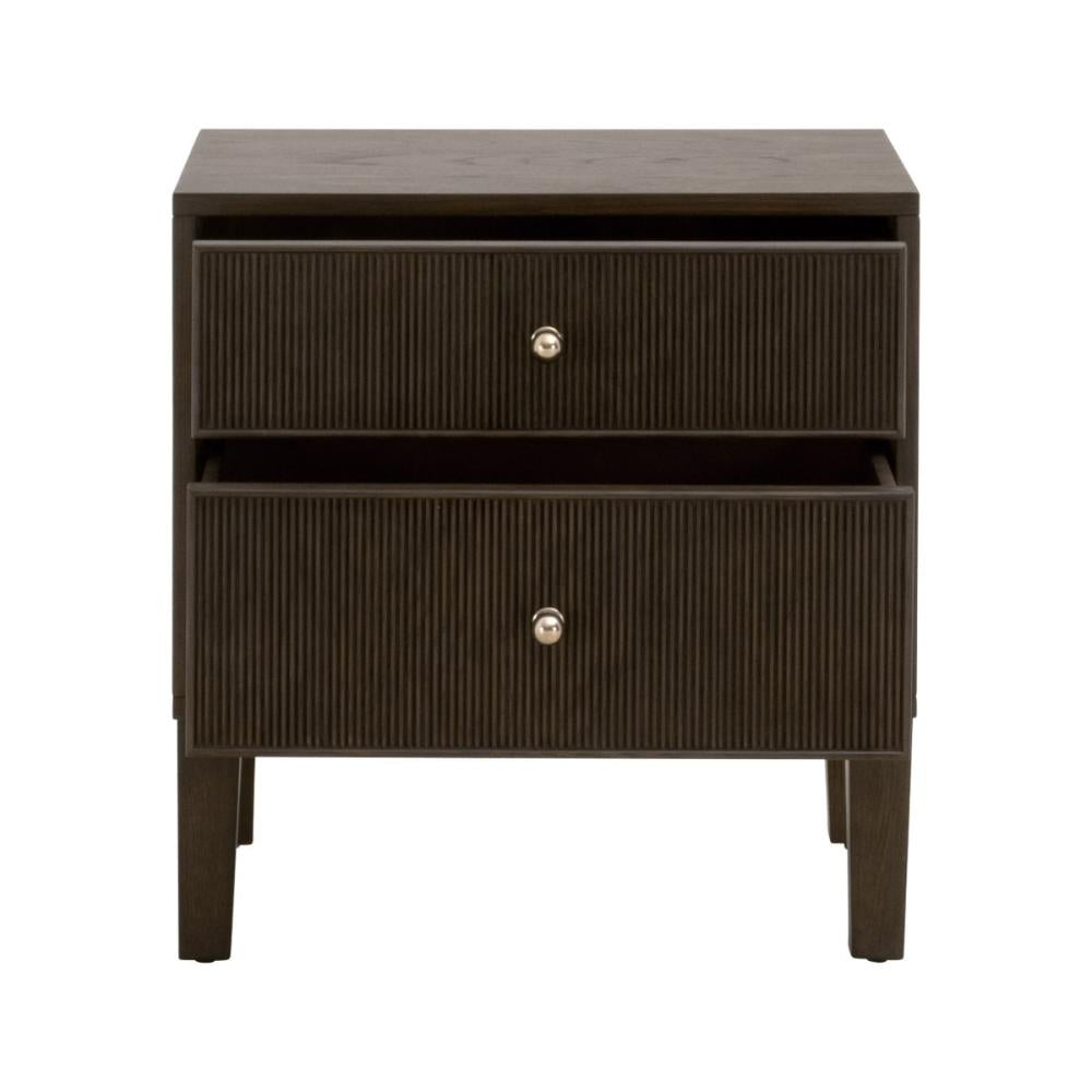 Brown Reeded Oak Wood 2 Drawer Nightstand 23 inch