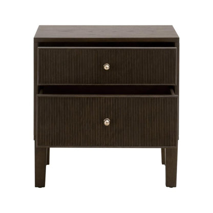 Brown Reeded Oak Wood 2 Drawer Nightstand 23 inch