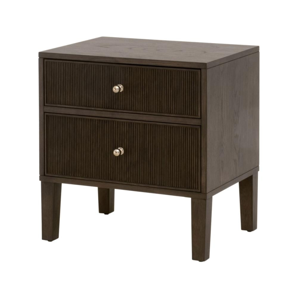 Brown Reeded Oak Wood 2 Drawer Nightstand 23 inch