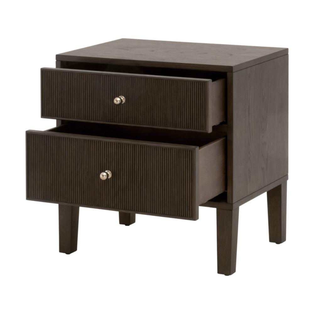 Brown Reeded Oak Wood 2 Drawer Nightstand 23 inch