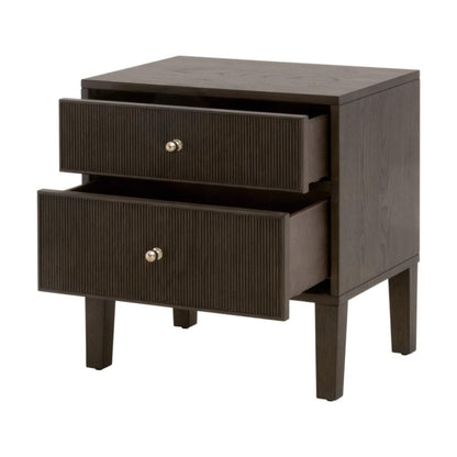 Brown Reeded Oak Wood 2 Drawer Nightstand 23 inch