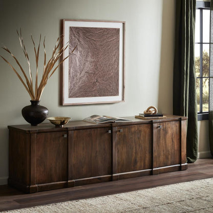 Brown Solid Mango Wood Media Console Sideboard Storage Cabinet 92 inch