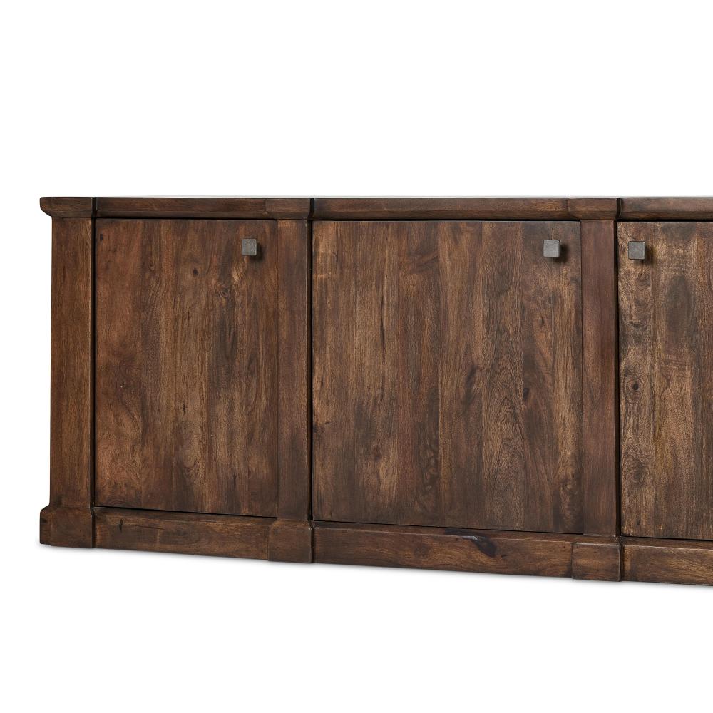 Brown Solid Mango Wood Media Console Sideboard Storage Cabinet 92 inch