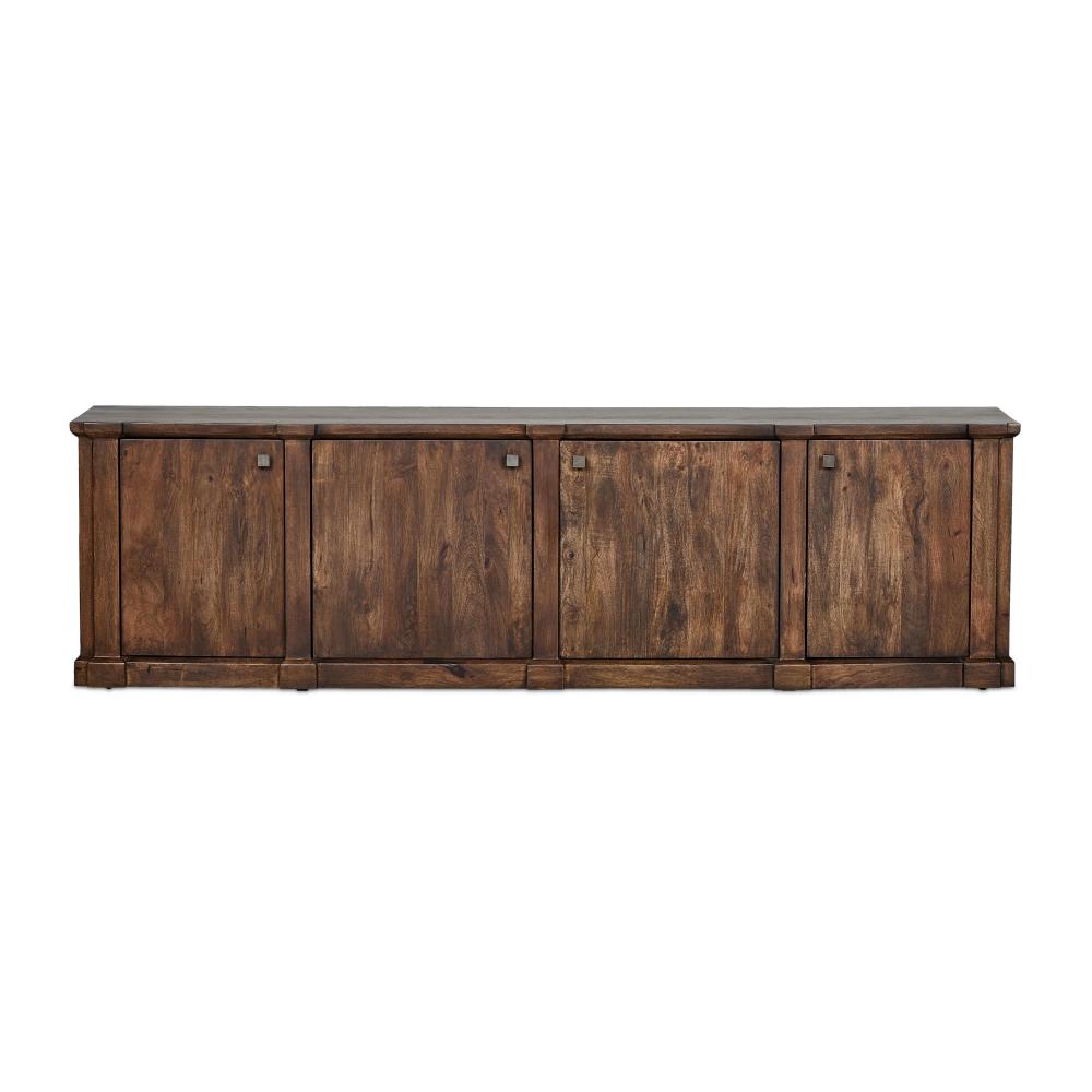 Brown Solid Mango Wood Media Console Sideboard Storage Cabinet 92 inch