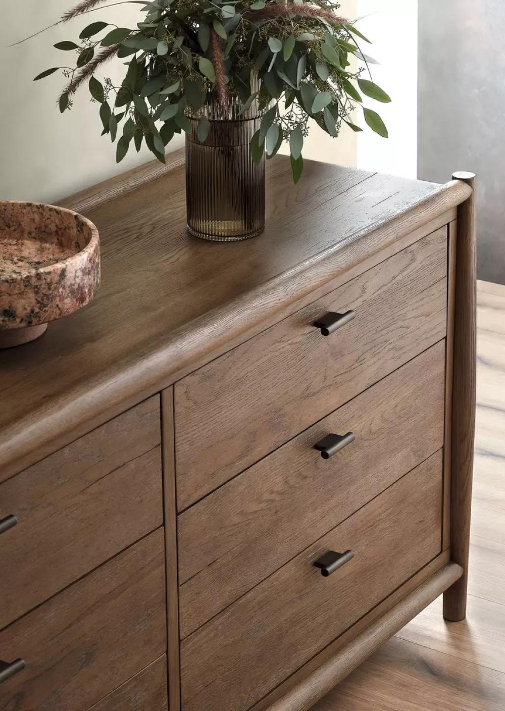 Brown Weathered Solid Oak Wood 6 Drawer Double Dresser 65 inch SLATE CUSTOM Brown Weathered Solid Oak Wood 6 Drawer Double Dresser 65 inch SLATE CUSTOM