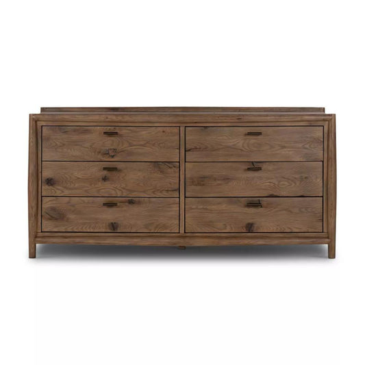 laila slate brown dresser Benjara Lyla Rustic Oak Brown and Brass 7 Drawer 64 in. Dresser without Mirror BM340243