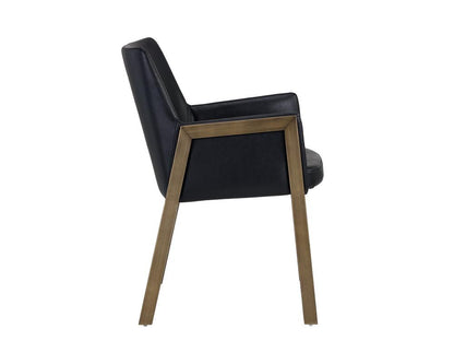 Brushed Antique Brass & Black Faux Leather Dining Chair Armchair