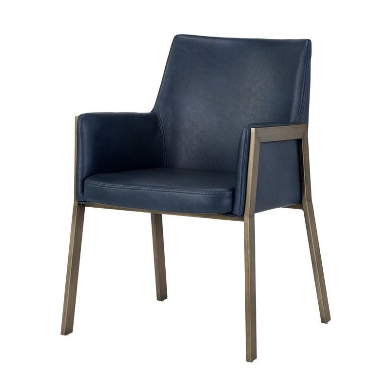 Brushed Antique Brass & Blue Faux Leather Dining Chair Armchair