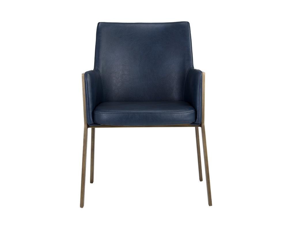 Brushed Antique Brass & Blue Faux Leather Dining Chair Armchair