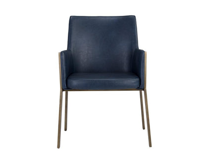 Brushed Antique Brass & Blue Faux Leather Dining Chair Armchair