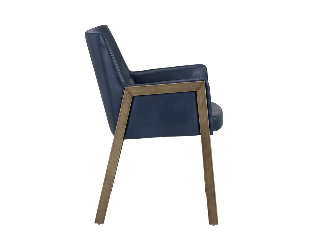 Brushed Antique Brass & Blue Faux Leather Dining Chair Armchair