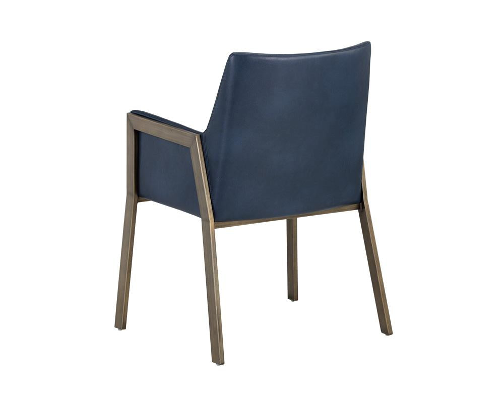 Brushed Antique Brass & Blue Faux Leather Dining Chair Armchair