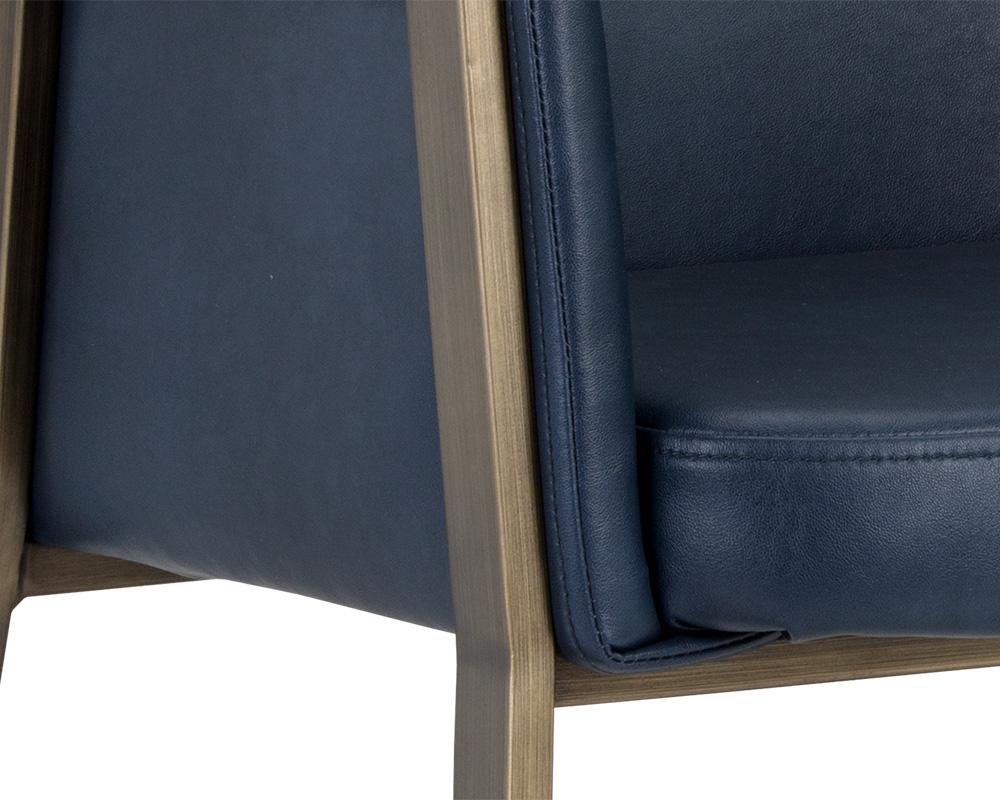 Brushed Antique Brass & Blue Faux Leather Dining Chair Armchair