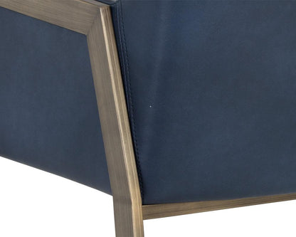 Brushed Antique Brass & Blue Faux Leather Dining Chair Armchair