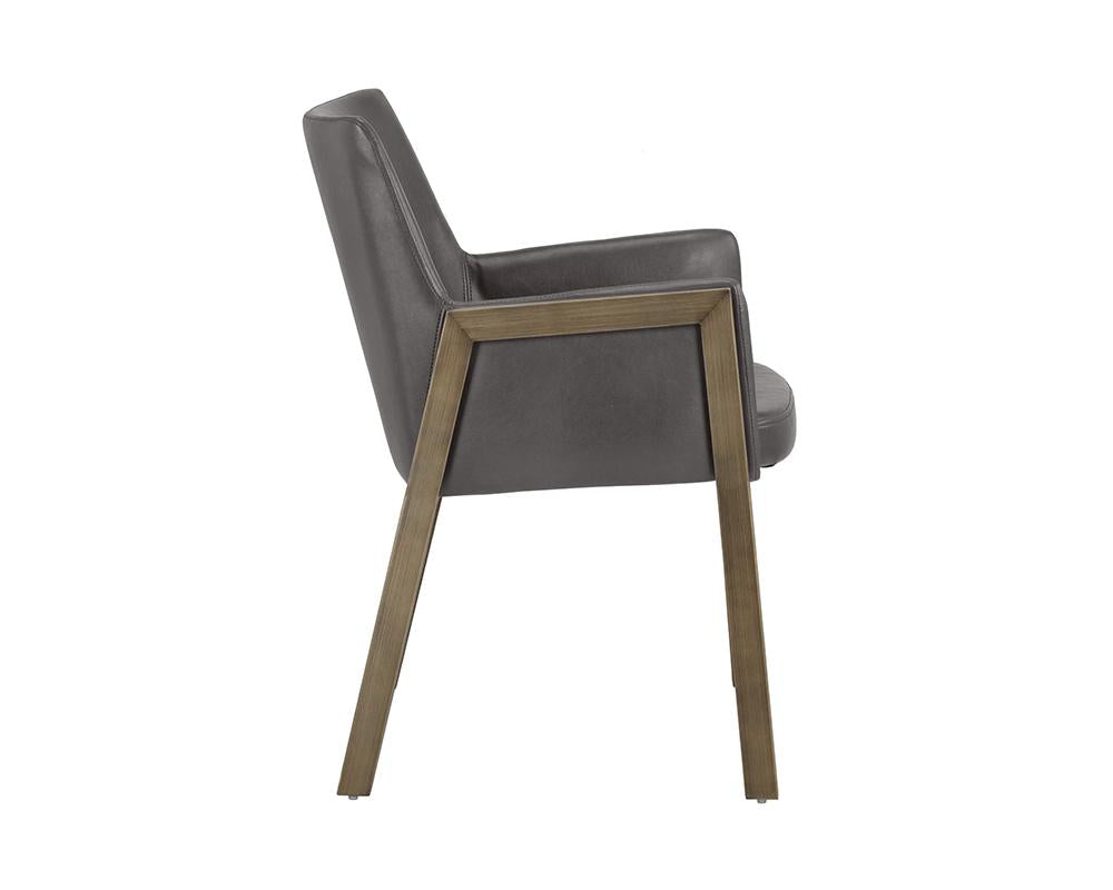 Brushed Antique Brass & Gray Faux Leather Dining Chair Armchair